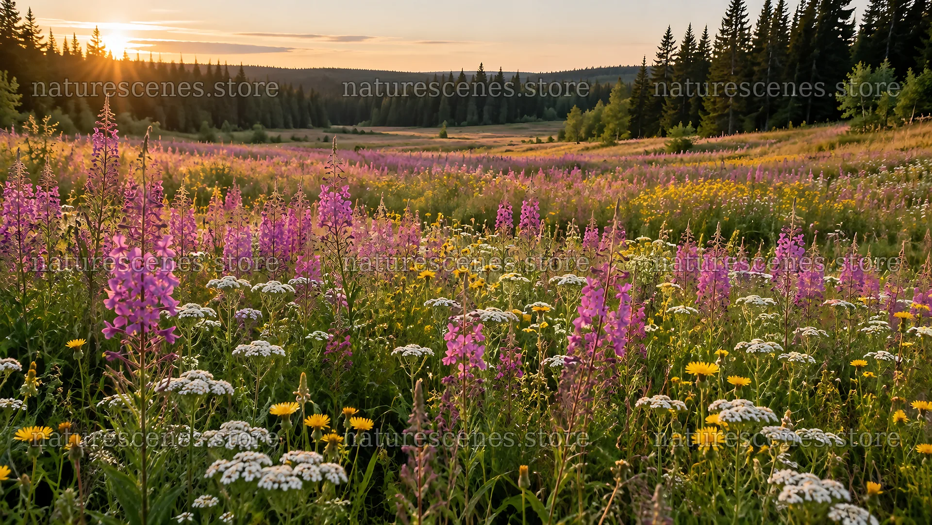 Wildflower Meadow at a Woodland Clearing – nature scenes 10324x5812
