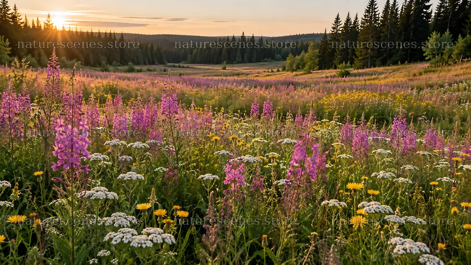 Wildflower Meadow at a Woodland Clearing – nature scenes 10324x5812