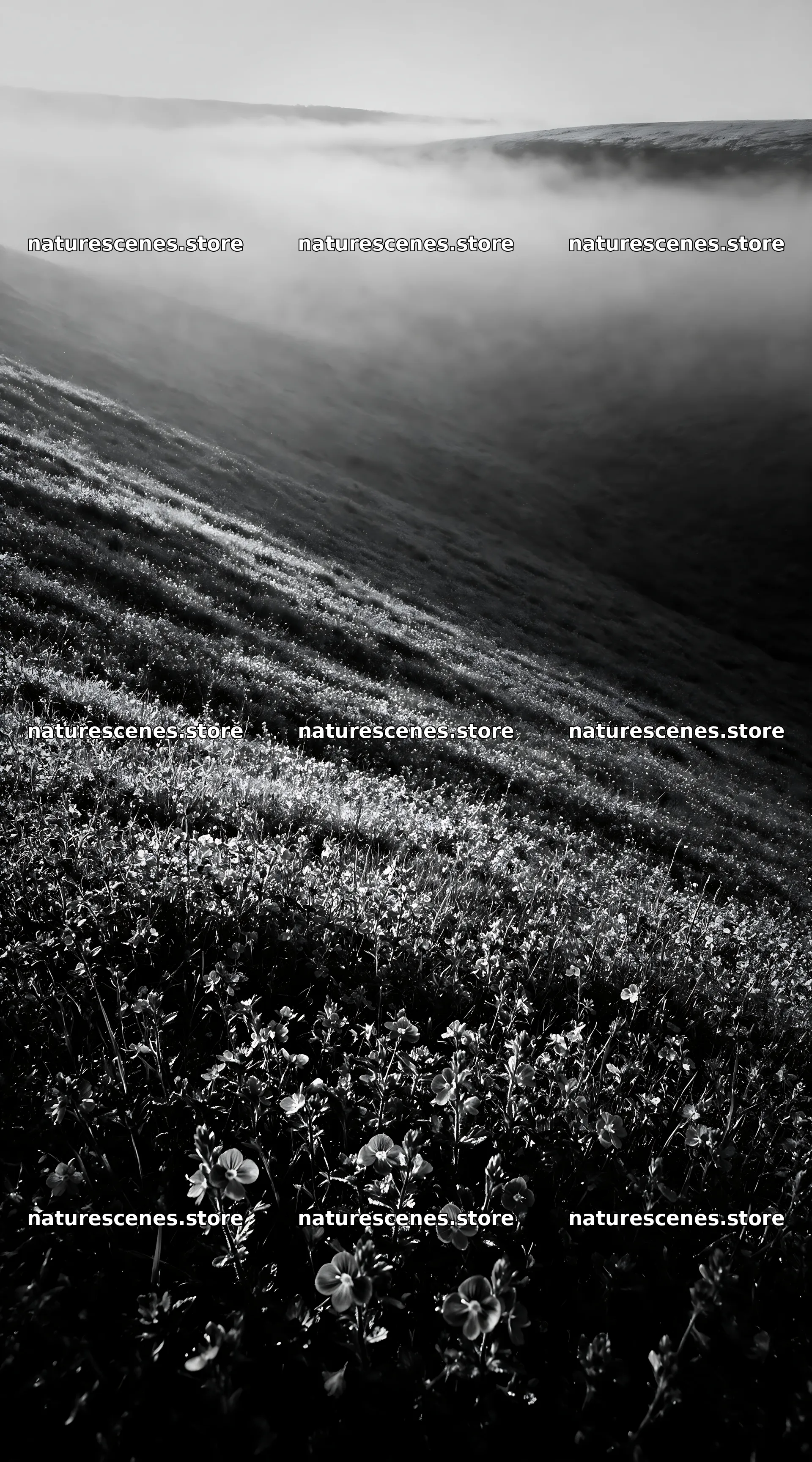 Clover speedwell meadow in morning light on hillside – nature scenes 5916x10648