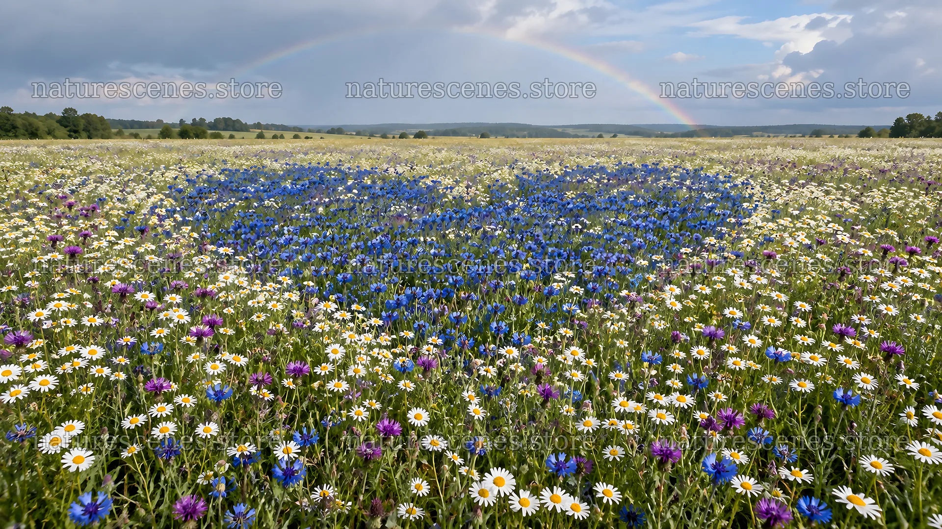 Heart-Shaped Blue Flowers in a Colorful Meadow – nature scenes 10331x5808