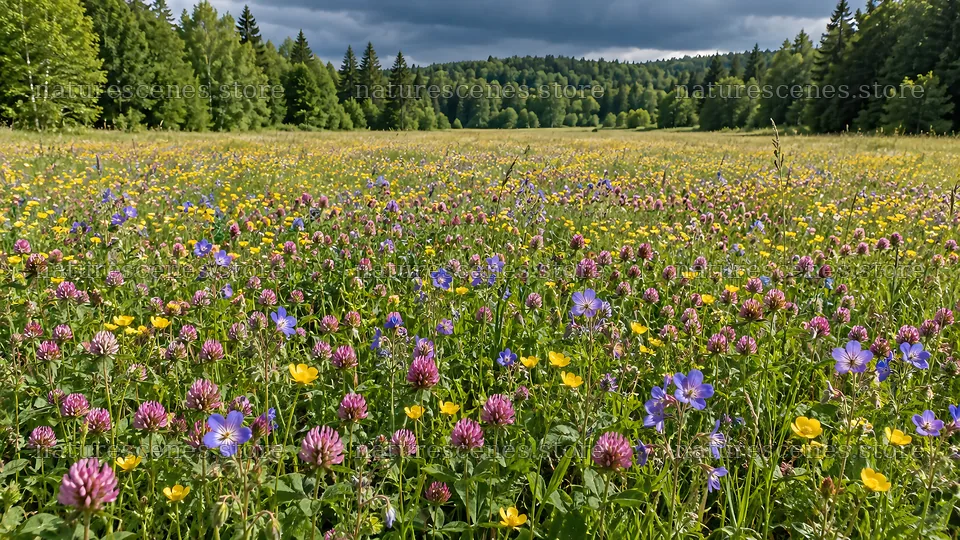 Wildflower Meadow in a Forest Clearing – nature scenes 10324x5812