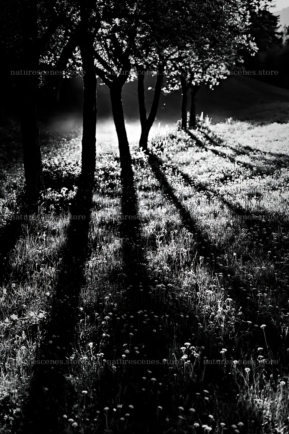 Dandelions and shadows in an orchard meadow – nature scenes 6480x9722