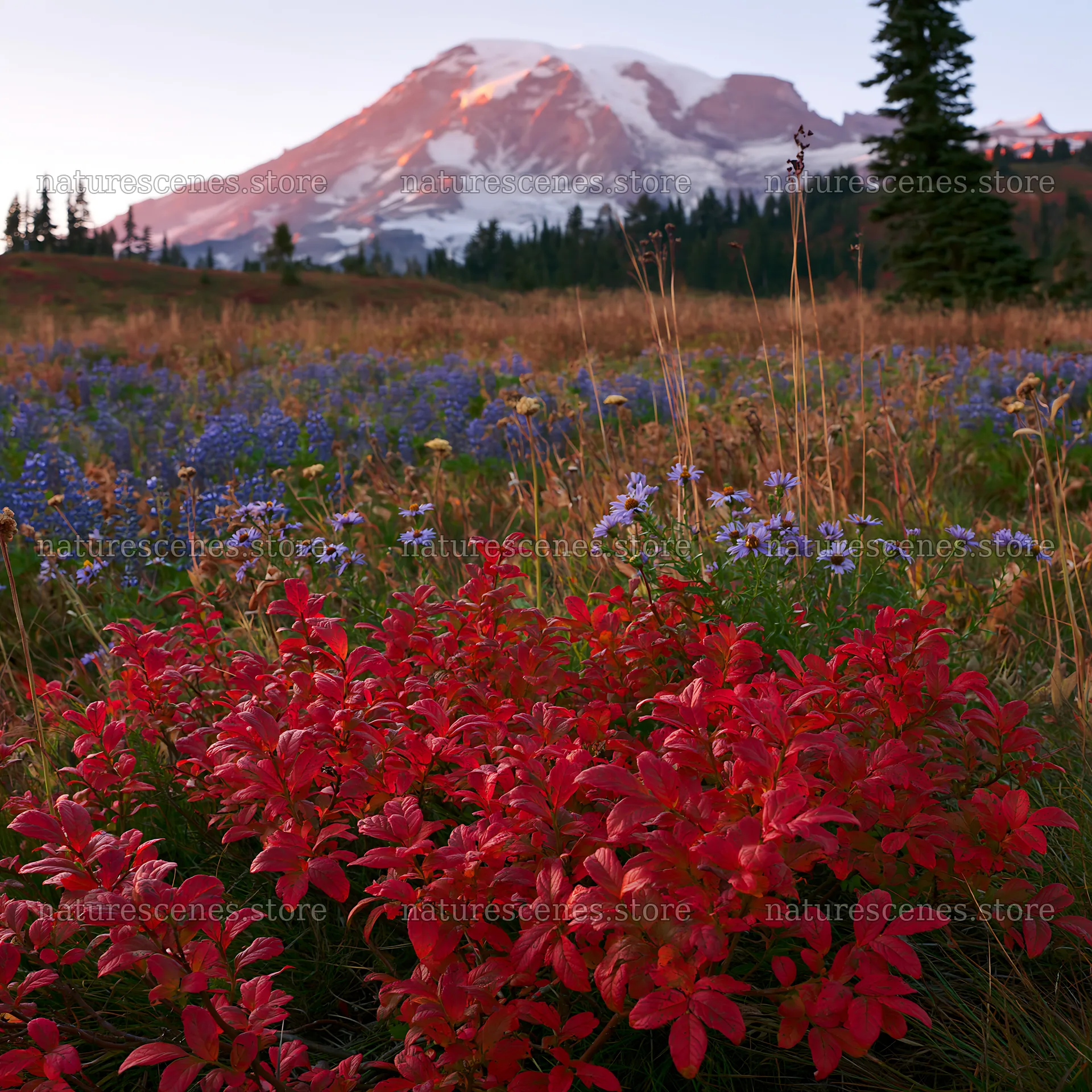Mount Rainier wildflower meadow at sunrise – nature scenes 7938x7938
