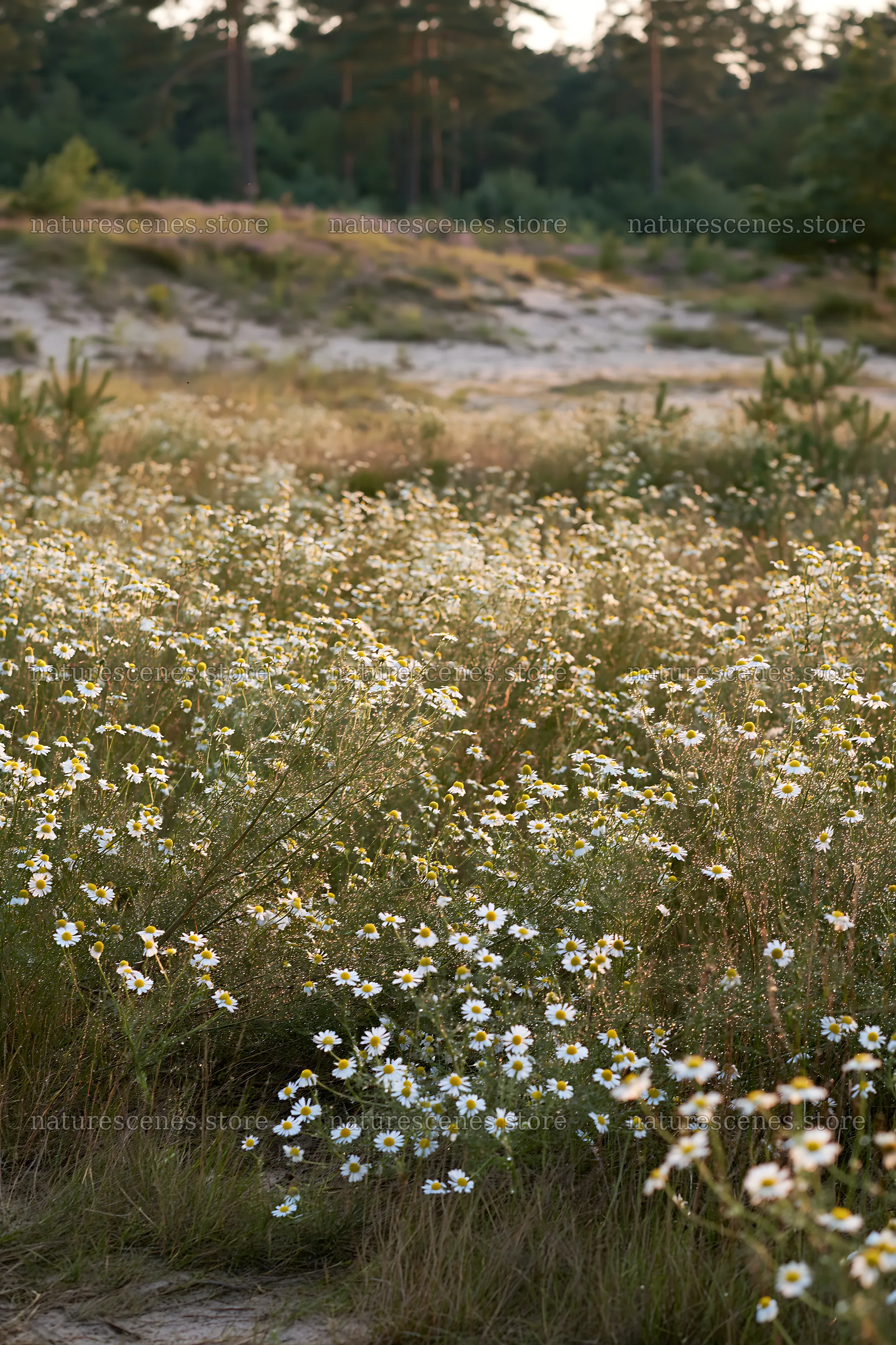 Chamomile flowers in a meadow at sunset – nature scenes 6480x9722