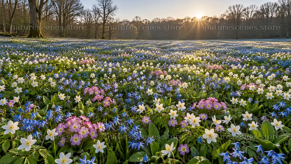 Wildflower Meadow in a Backlit Forest Clearing – nature scenes 10324x5812