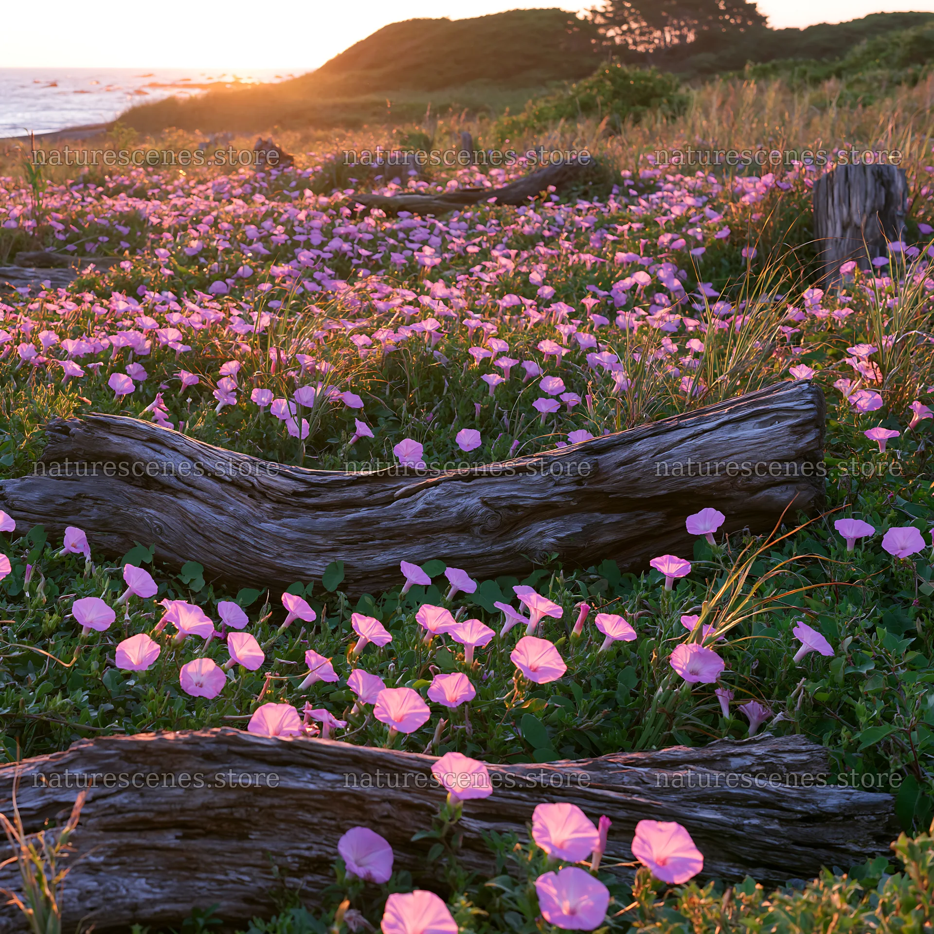Chiba coastal climate meadow with driftwood and flowers – nature scenes 7938x7938
