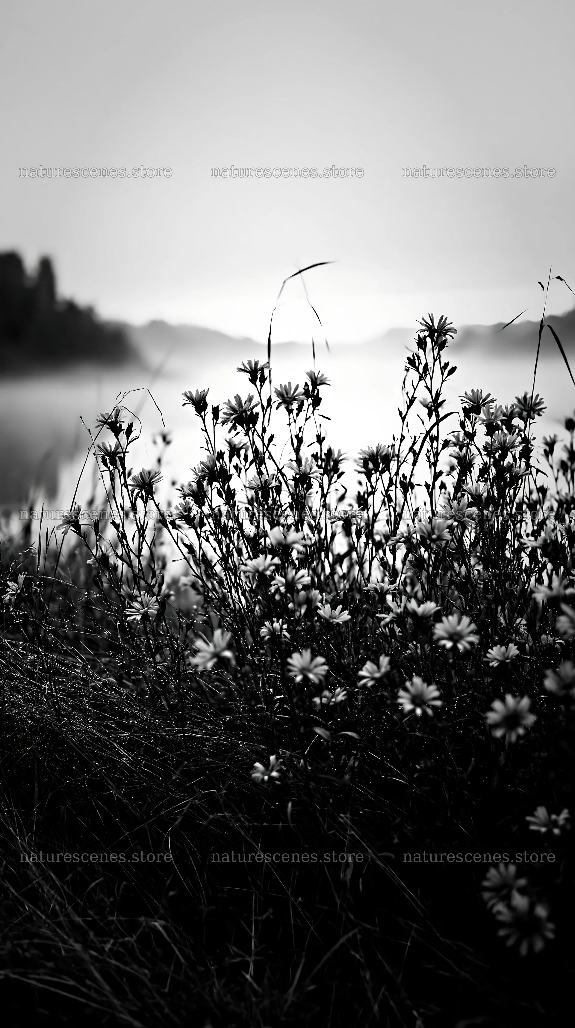 German lakeside meadow with blue flowers and soft morning light – nature scenes 5938x10608