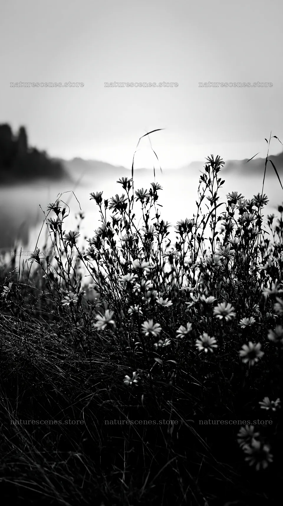 German lakeside meadow with blue flowers and soft morning light – nature scenes 5938x10608