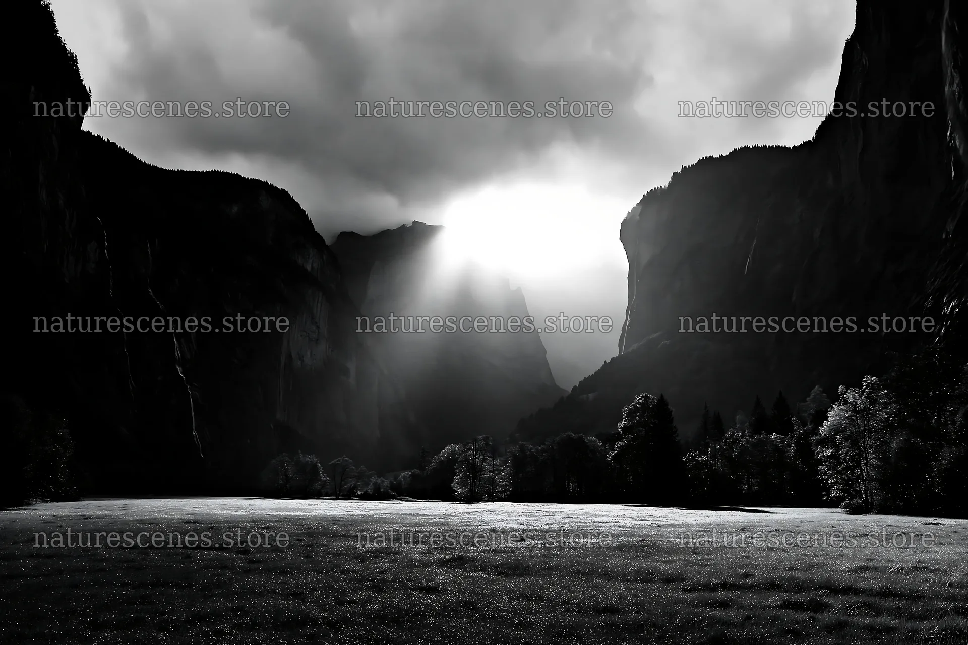 Light rays in Lauterbrunnen Valley meadow at sunset – nature scenes 9722x6480