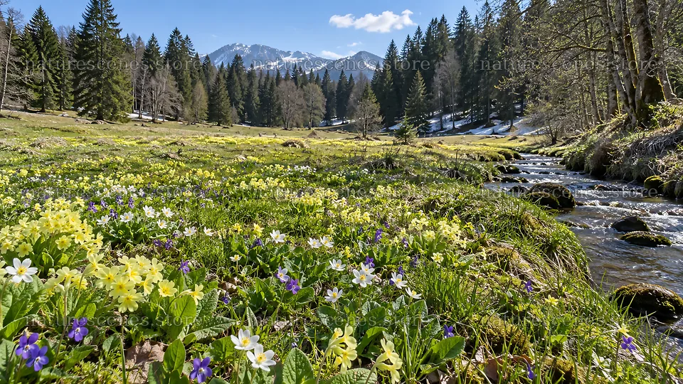 Wildflowers in a Sunlit Forest Meadow – nature scenes 10324x5812