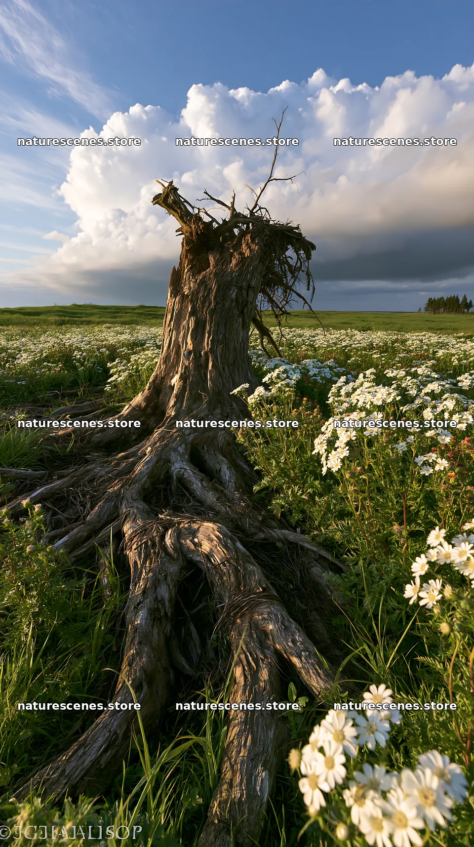 Ishikawa coastal meadow storm washed driftwood in a field – nature scenes 5938x10608