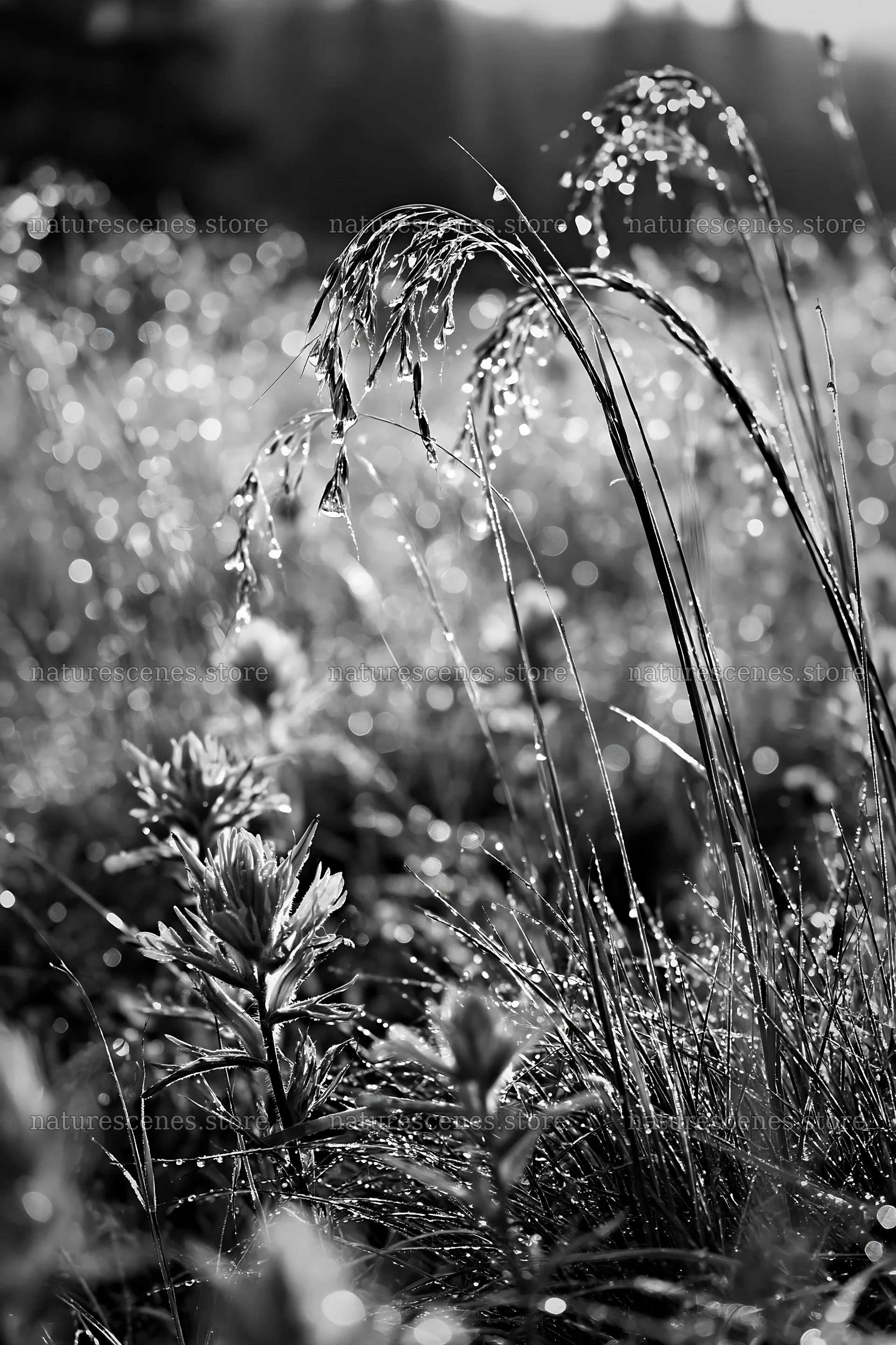 Meadow grass seedheads with dew in morning light – nature scenes 6480x9722