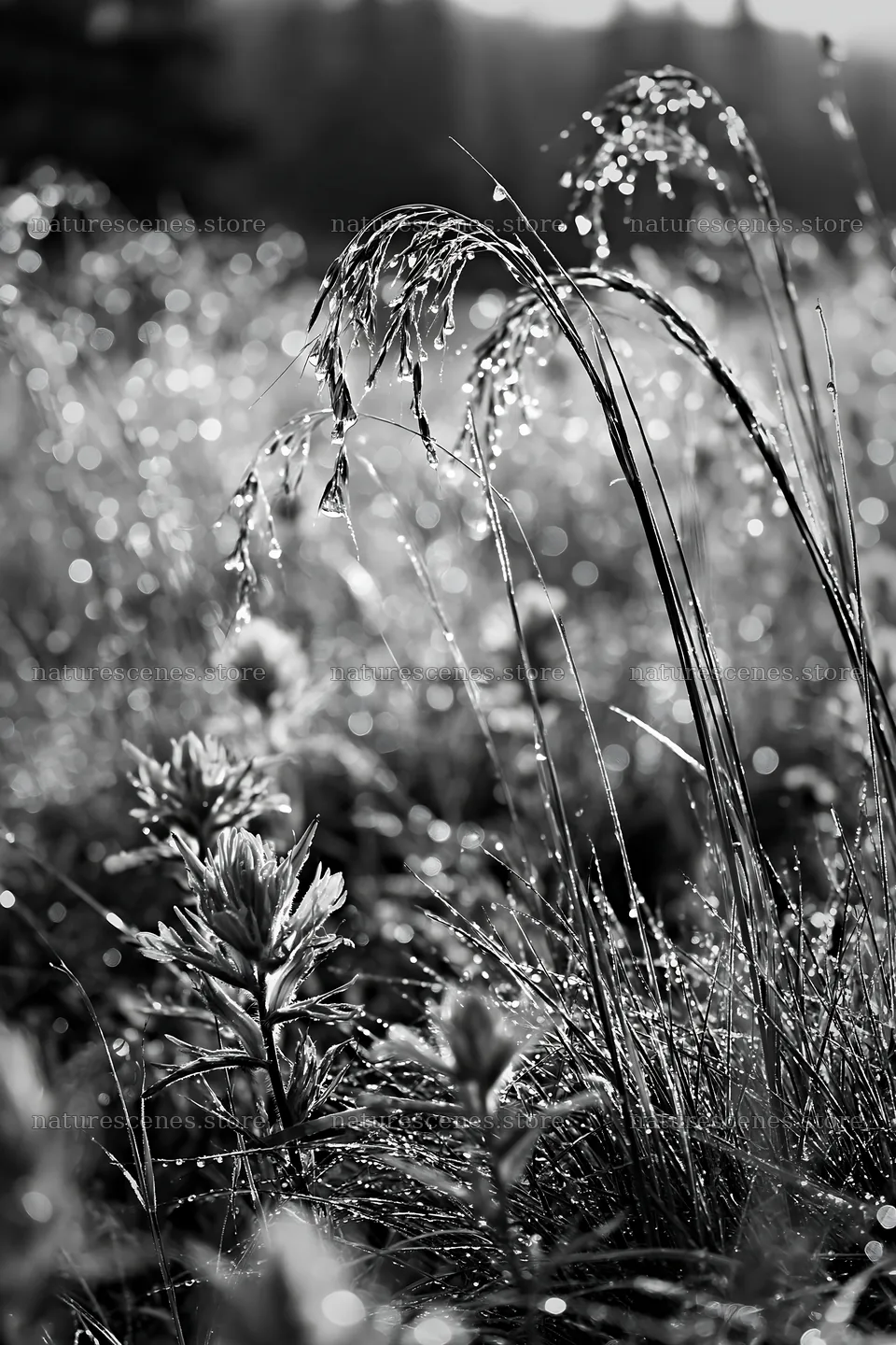 Meadow grass seedheads with dew in morning light – nature scenes 6480x9722