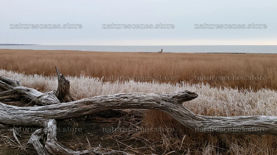 Chiba coastal climate meadow with driftwood in foreground – nature scenes 10608x5938
