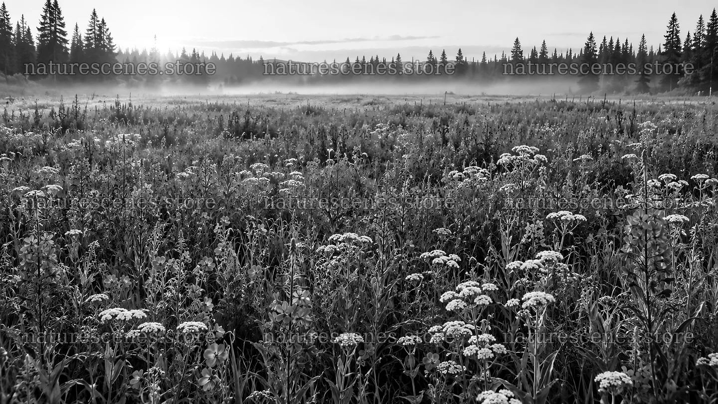 Morning Mist over a Wildflower Meadow – nature scenes 10324x5812