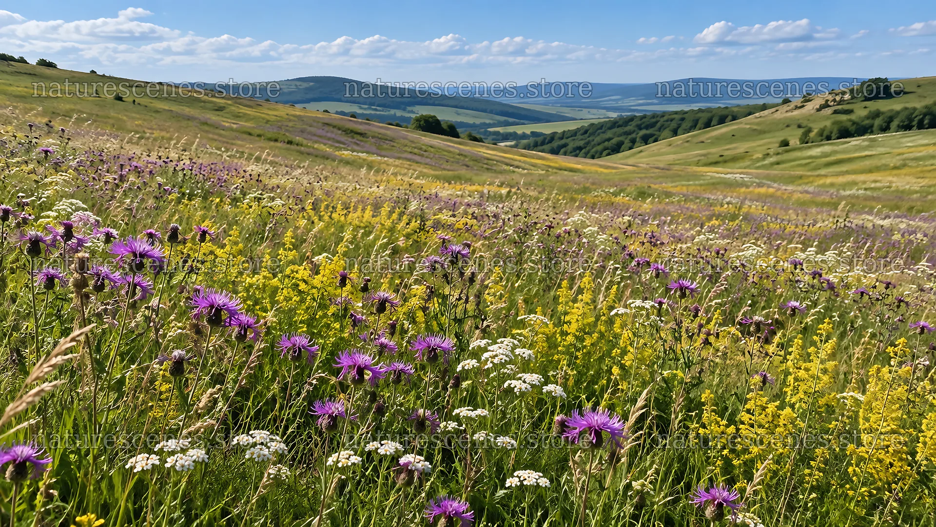 Wildflower Meadow Across Rolling Hills – nature scenes 10324x5812