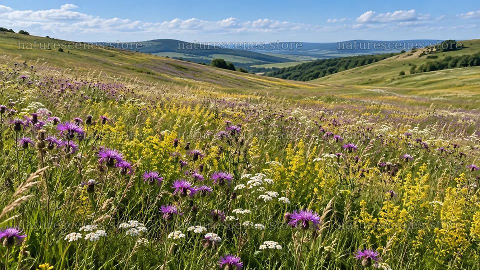 Wildflower Meadow Across Rolling Hills – nature scenes 10324x5812