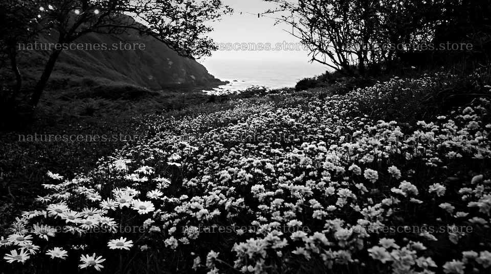 Wide Christmas meadow with native flowers and fairy lights – nature scenes 10608x5938