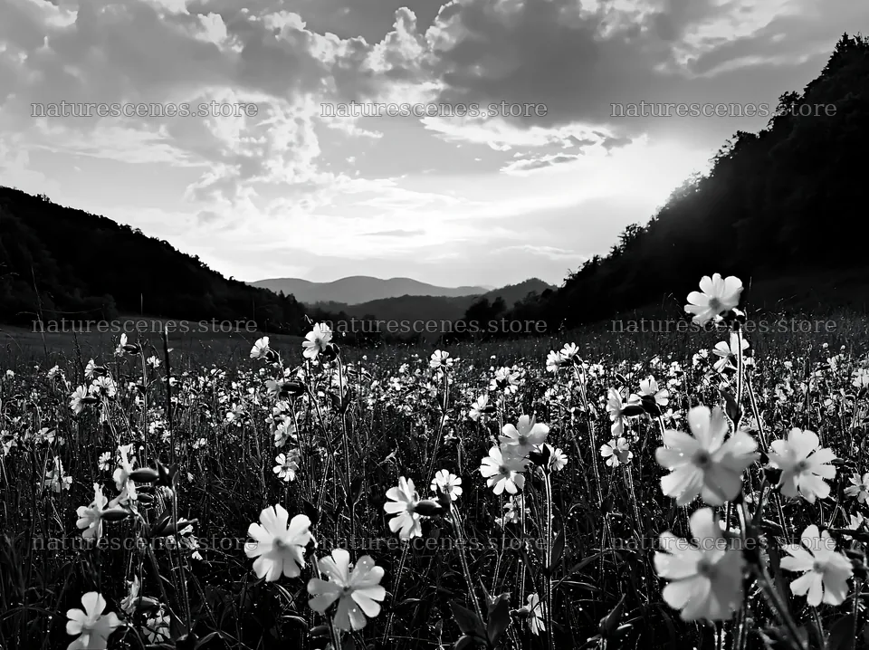 Hungarian meadow along wooded valley with blooming flowers – nature scenes 9174x6866