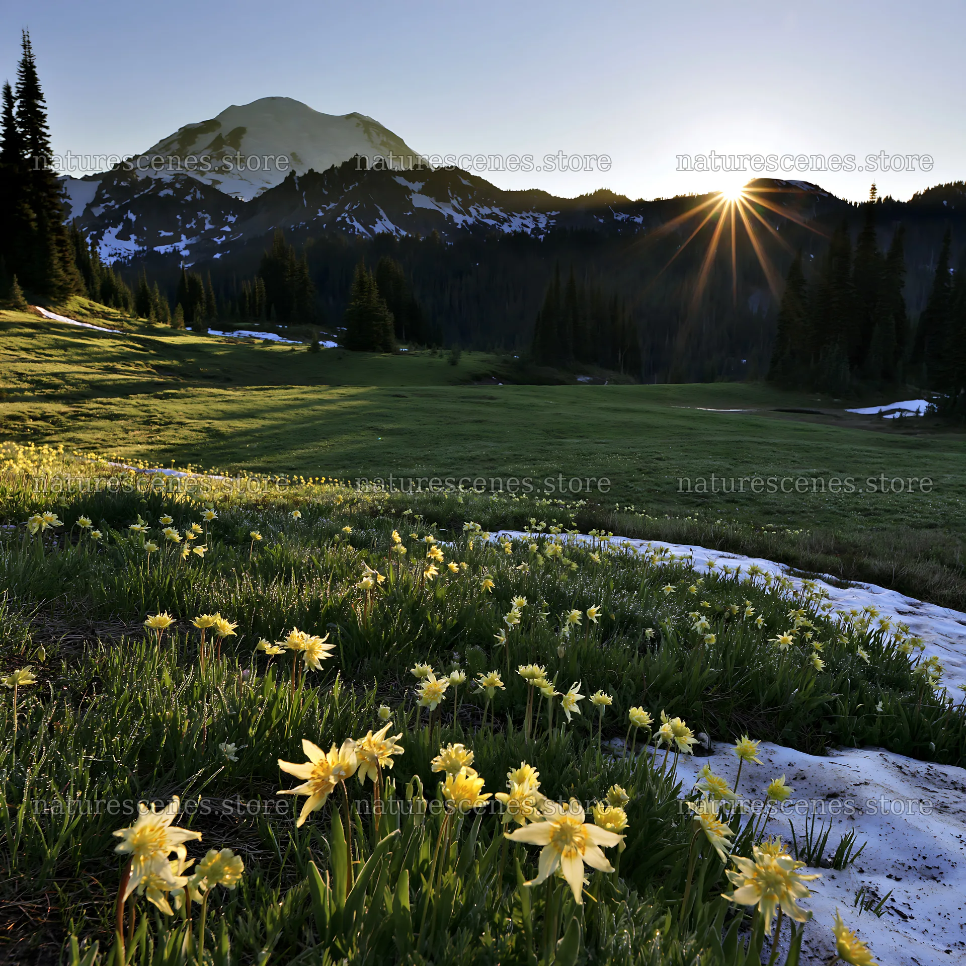 Mount Rainier wildflower meadow at sunrise – nature scenes 7938x7938