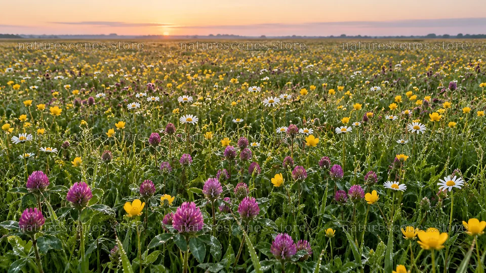 Colorful Wildflower Meadow Under a Low Sun – nature scenes 10324x5812