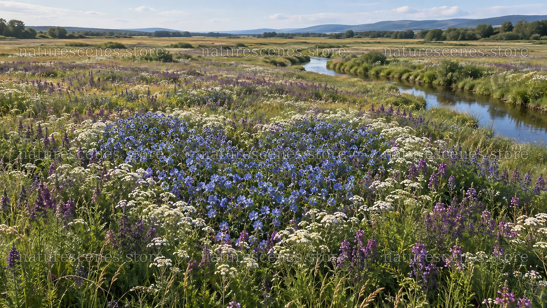 Heart-Shaped Blue Wildflowers in a Meadow – nature scenes 10324x5812