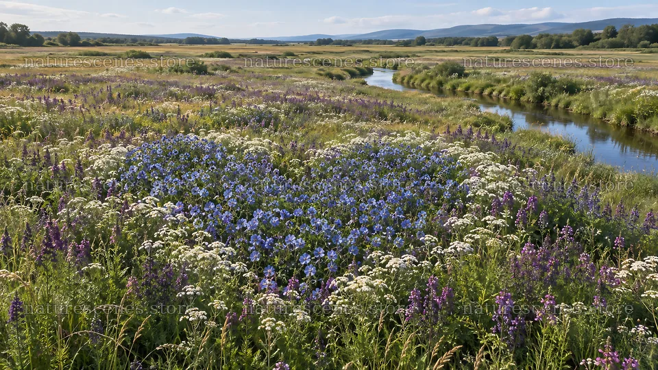 Heart-Shaped Blue Wildflowers in a Meadow – nature scenes 10324x5812