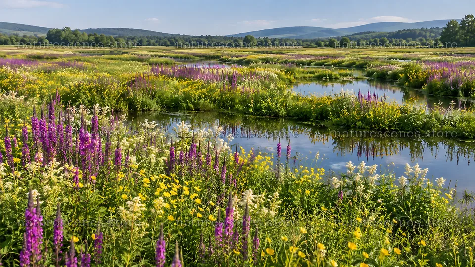 Colorful Wildflowers Beside Meadow Pools – nature scenes 10324x5812