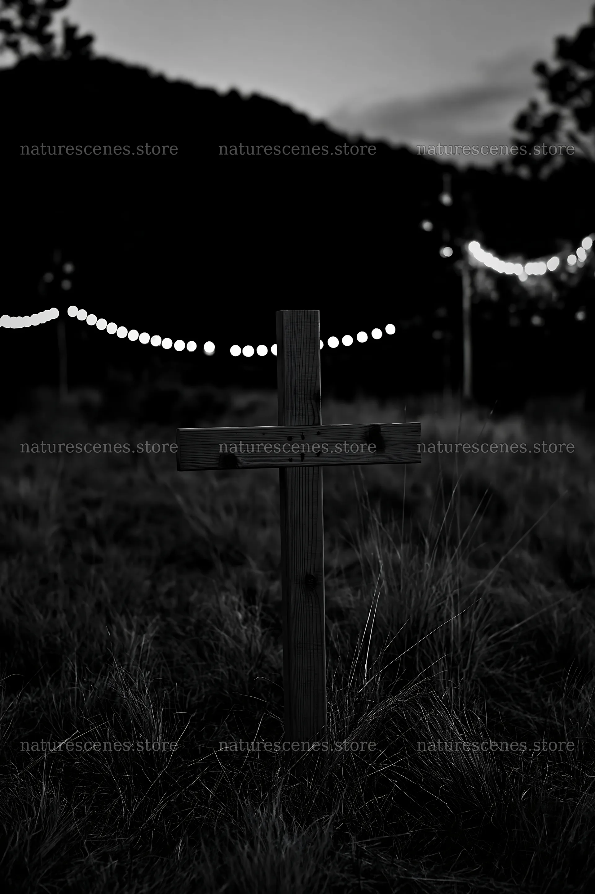 Christian cross in meadow during blue hour – nature scenes 6480x9722