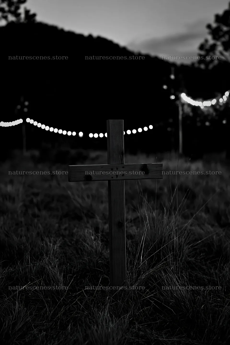 Christian cross in meadow during blue hour – nature scenes 6480x9722