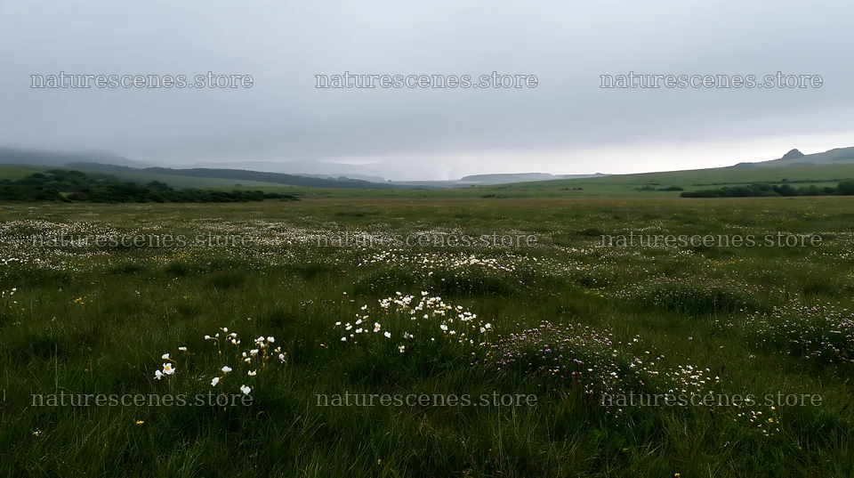 Cloudy limestone wildflower meadow in a natural landscape – nature scenes 10608x5938