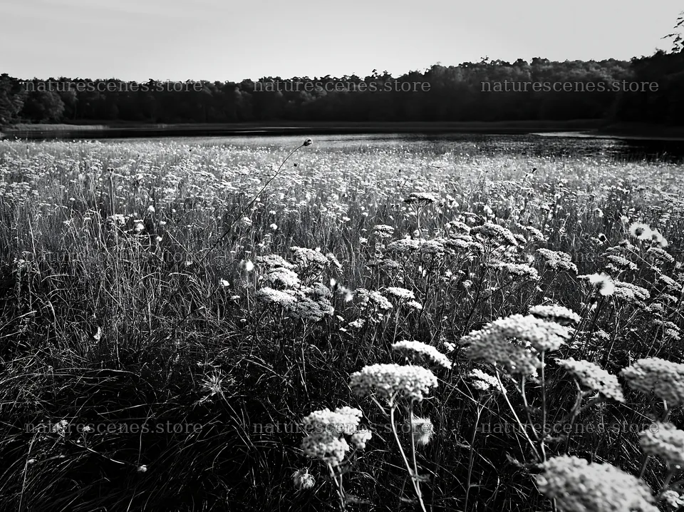 German lakeside meadow with flowers and calm water – nature scenes 9174x6866