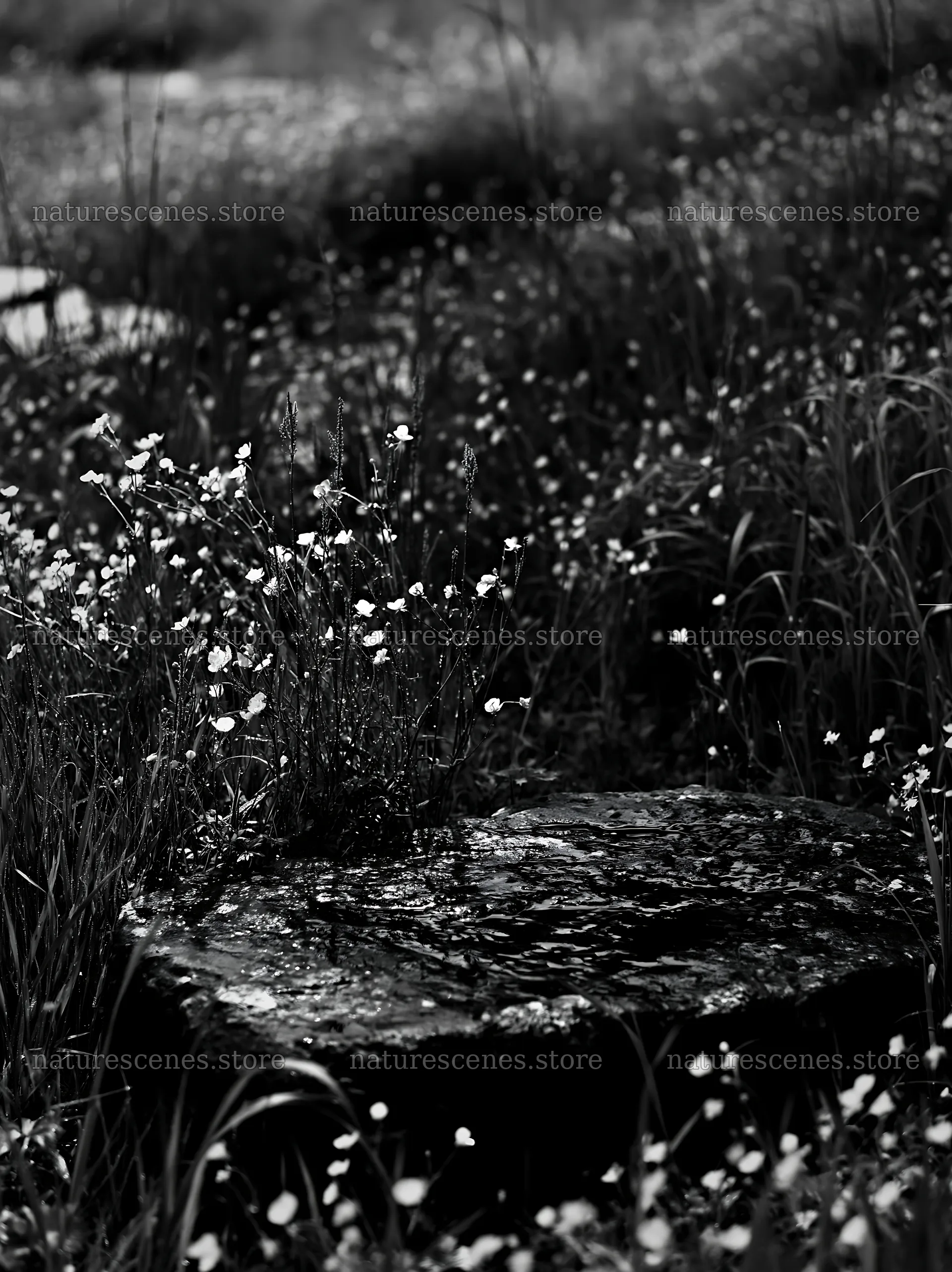 Kyoto spring wildflower meadow stone foreground – nature scenes 6866x9174