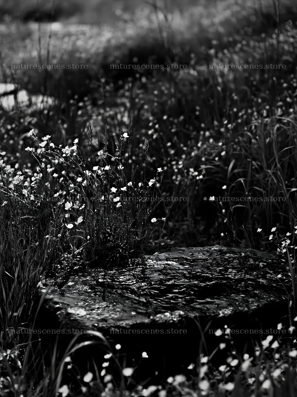 Kyoto spring wildflower meadow stone foreground – nature scenes 6866x9174