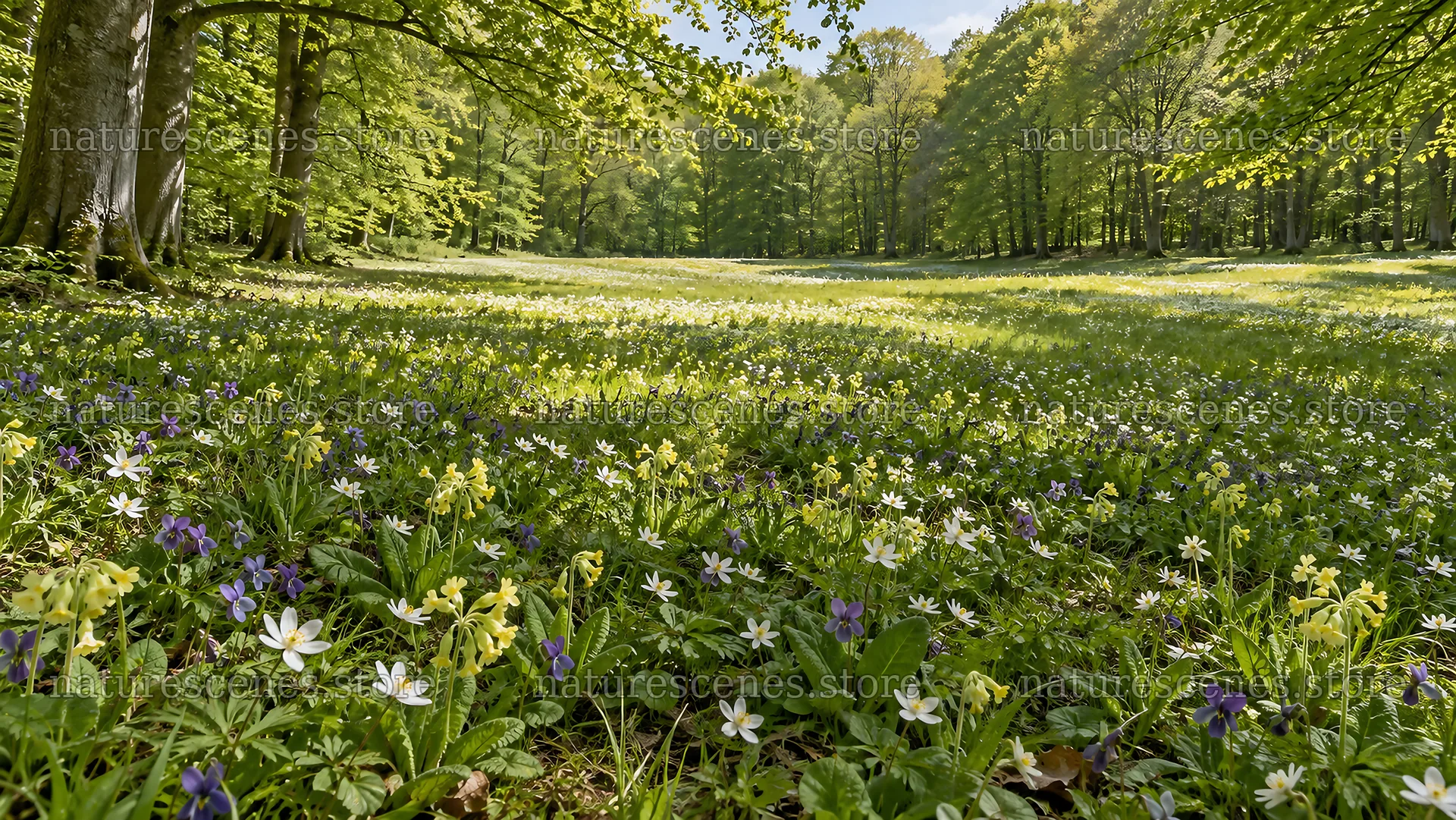 Wildflowers in a Sunlit Forest Clearing – nature scenes 10324x5812