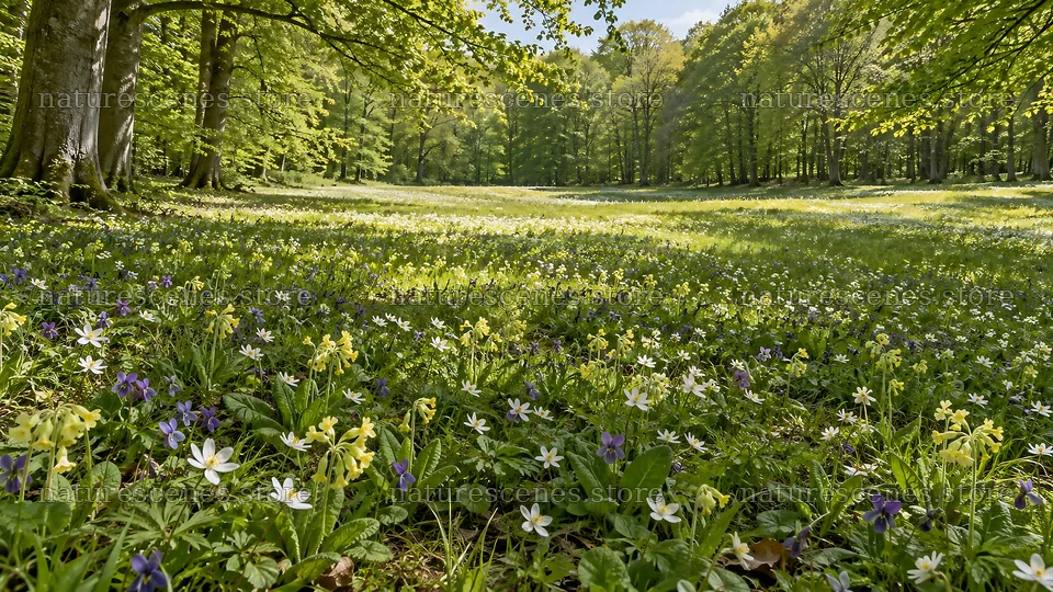 Wildflowers in a Sunlit Forest Clearing – nature scenes 10324x5812