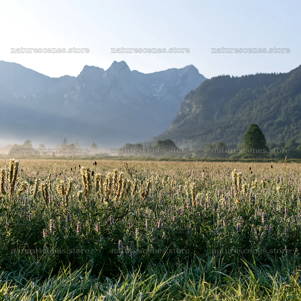 Regenerative meadow in a mountain landscape under morning light – nature scenes 7938x7938