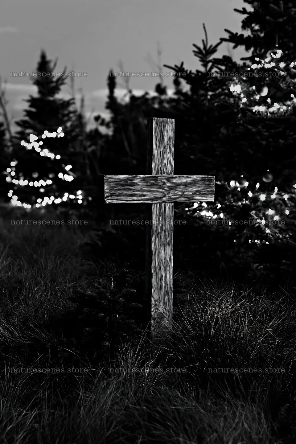 Wooden Christian cross in mountain meadow at twilight – nature scenes 6480x9722