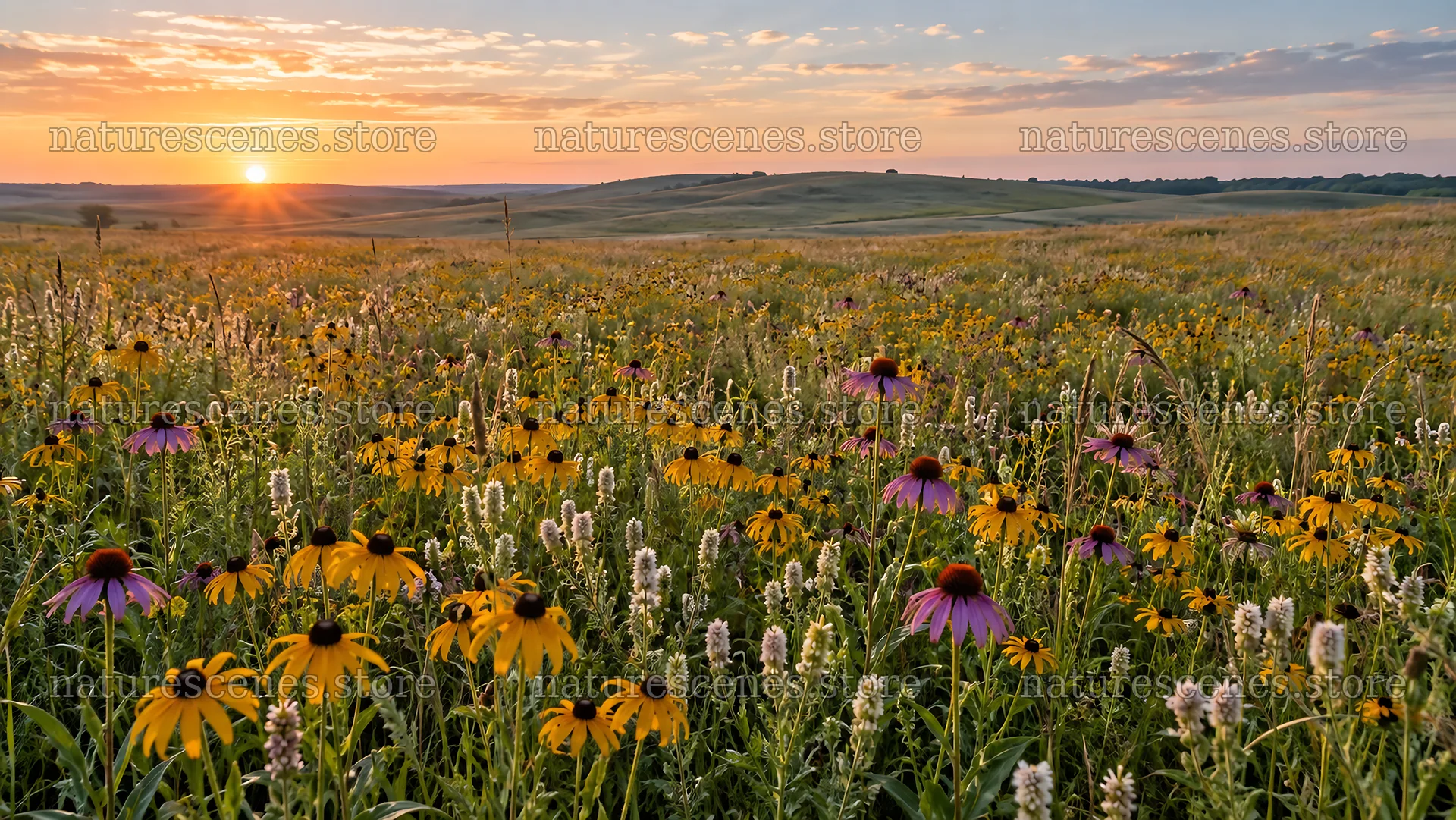 Colorful Wildflower Meadow at Sunset – nature scenes 10324x5812