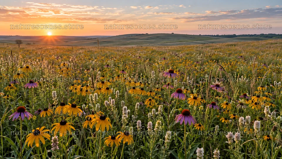 Colorful Wildflower Meadow at Sunset – nature scenes 10324x5812