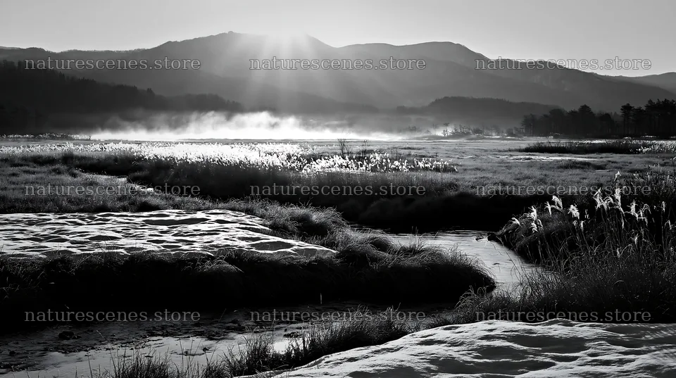 Akita snowmelt meadow with silver grasses under morning light – nature scenes 10608x5938