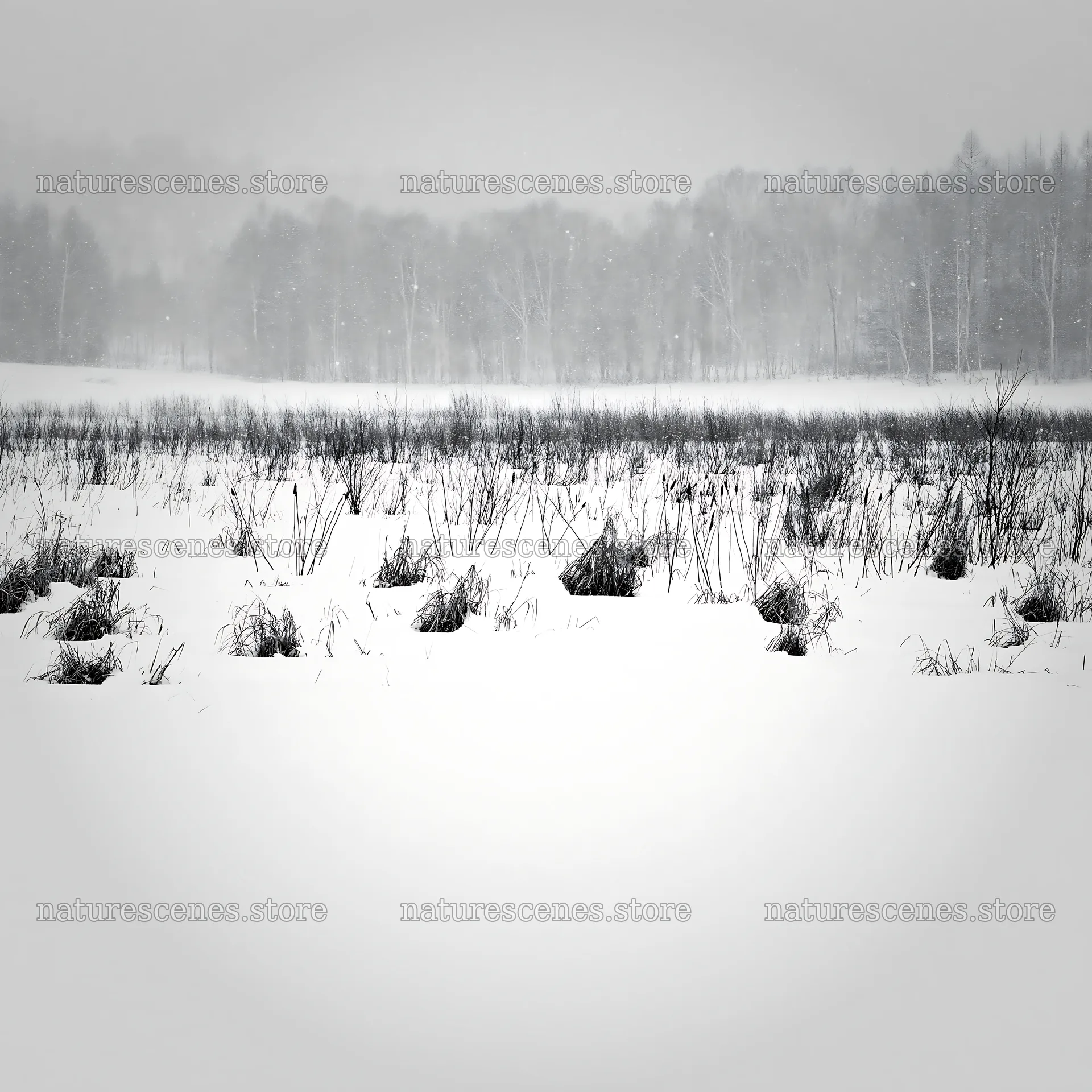 Snowbound meadow with sparse grass in a winter landscape – nature scenes 7938x7938