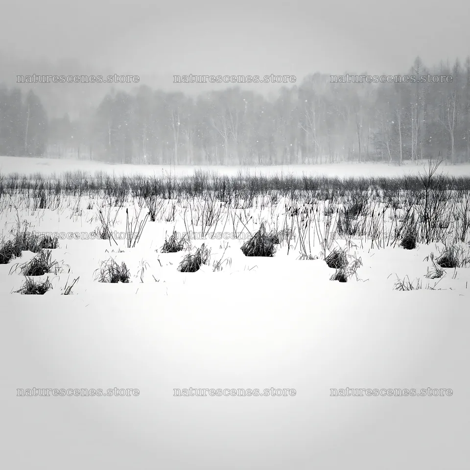 Snowbound meadow with sparse grass in a winter landscape – nature scenes 7938x7938
