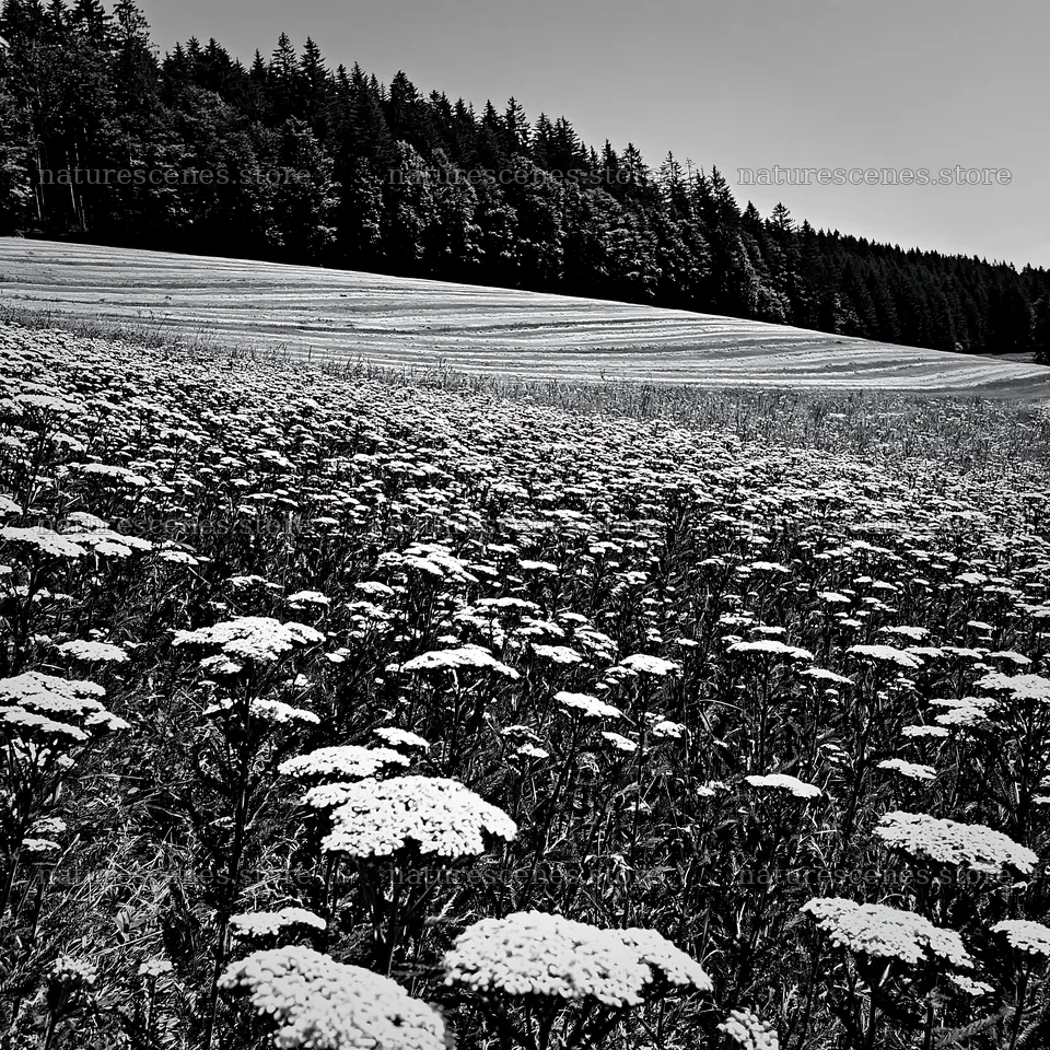 Yarrow meadow bloom in black and white setting – nature scenes 7938x7938