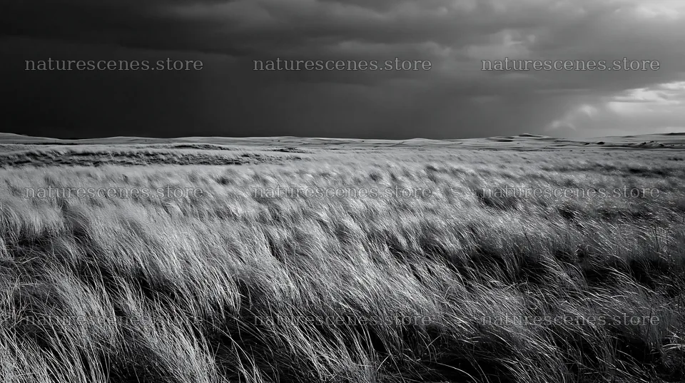 Tottori windy meadow with dune grasses and dark storm clouds – nature scenes 10608x5938