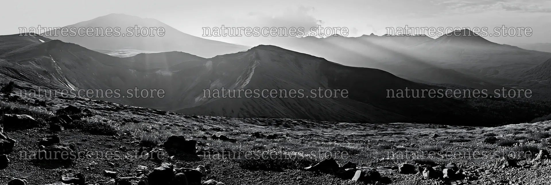 Daisetsuzan alpine meadow with light rays shining through – nature scenes 13690x4602