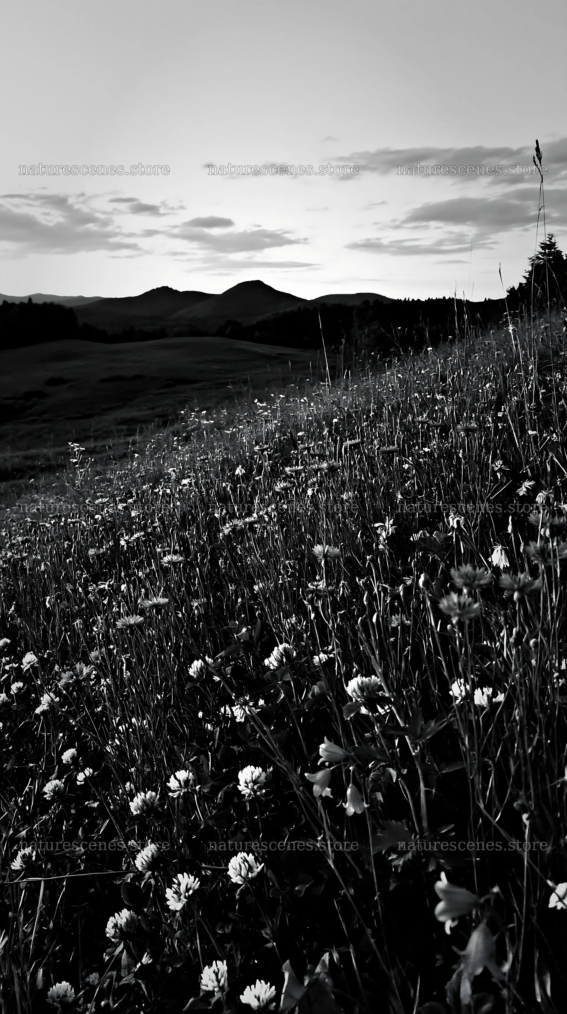 Clover and cornflower meadow under the evening sky – nature scenes 5938x10608