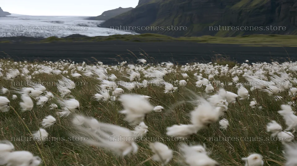 Meadow with seedheads near glacier in Iceland – nature scenes 10608x5938