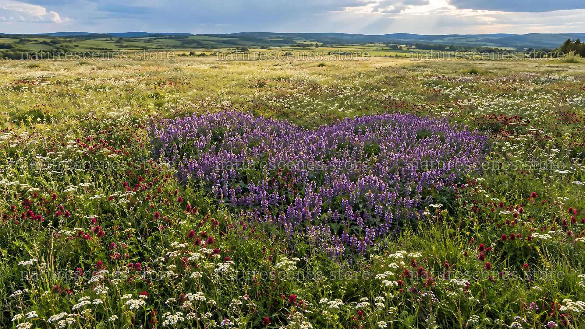 Heart-Shaped Purple Flowers in a Colorful Meadow – nature scenes 10324x5812
