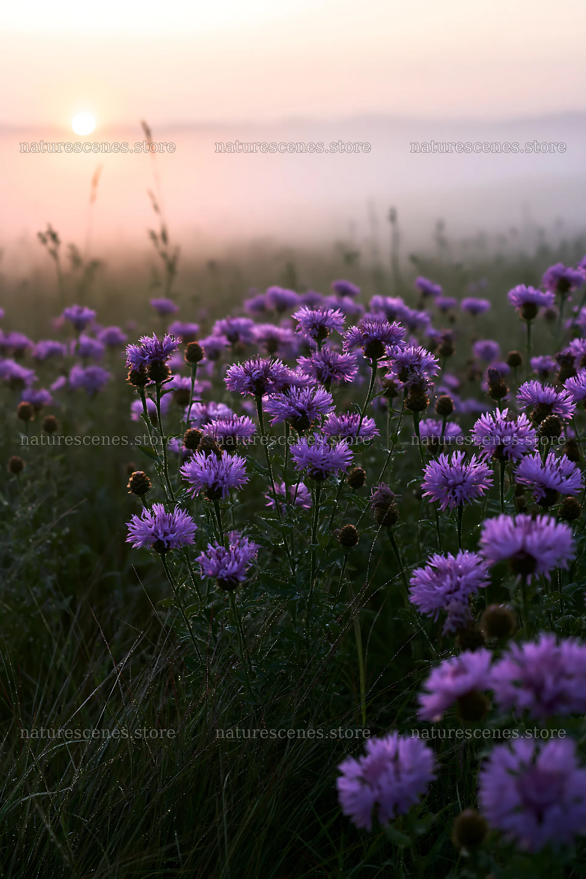 Violet knapweed meadow during sunrise – nature scenes 6480x9722